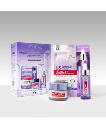 L'Or al Paris Hyaluronic Discovery Set Gift Set - Revitalift Filler 1.5% Hyaluronic Acid Serum Day cream and Replumping Tissue Mask - Buy Online on GoSupps.com
