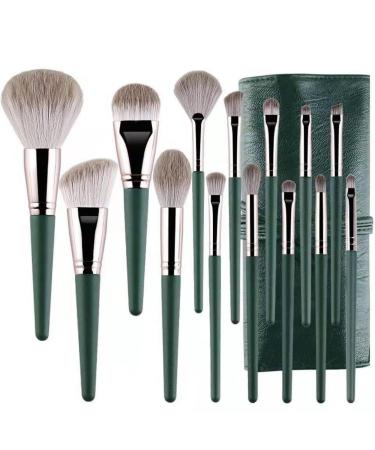 14 pieces Professional Brushes Set with cosmetics easy to wear and keep eyeshadow blush mix full face-cosmetics kit wooden handle (green) - Buy Online on GoSupps.com