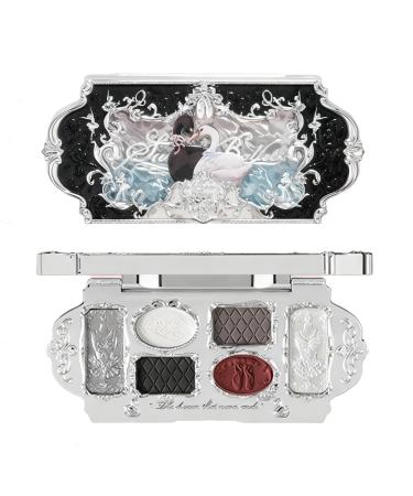 KINDLUME Eyeshadow palette 6 colors series Swan ballet with swan relief in cold red blue gray 4 matte and 2 glossy creamy texture super pigmented for eye makeup