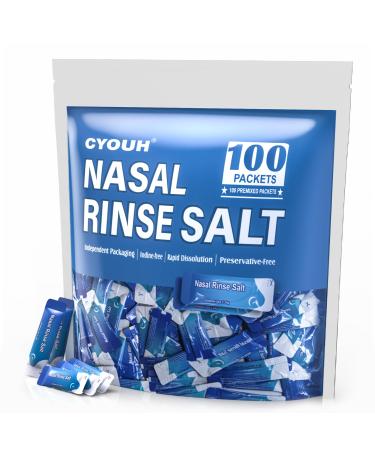 CYOUH 100PCS Vacuum-Packed Salt Saline Packets Sinus Nasal Rinse for Neti Pot Individually Wrapped 2.34g Nasal Wash Irrigation System Nose Cleaner Saline Refill Packets