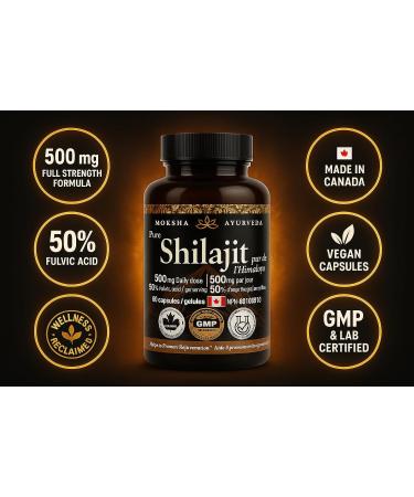 Natural Testosterone Support Energy Detox Vitality Full Strength Shilajit Ultra Gold + 60 Lab Tested Purified Capsules |The Clean Resin Upgrade|Himalayan 500mg 50% Fulvic Acid Moksha Ayurveda - Buy Online on GoSupps.com