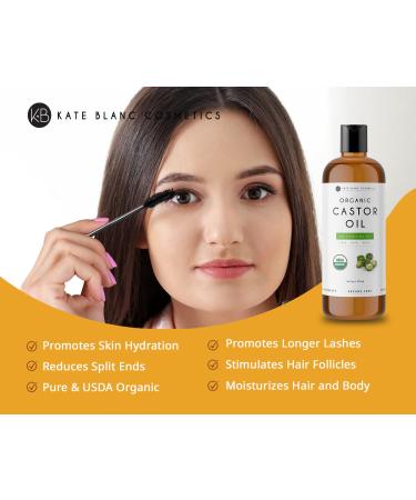 Kate Blanc 16oz USDA Certified Organic Castor Oil - Cold-Pressed, 100% Pure & Hexane-Free - Promotes Hair, Eyelash, and Eyebrow Growth - Moisturizes Dry Skin and Body - Buy Online on GoSupps.com
