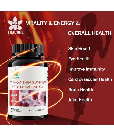 24mg Astaxanthin Gummies with Resveratrol, Vitamin B1 & Chromium - Vegan Antioxidant Supplement for Glowing Skin, Collagen Production, Eye, Joint & Immune Support - 60 Count - Buy Online on GoSupps.com