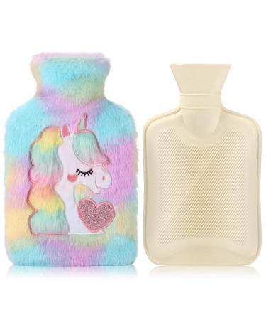 Hot Water Bottle with Cover Removeable & Washable Soft Unicorn Plush Bottle Cover Warm in Winter Natural Rubber 1 L for Neck Waist Back Legs Shoulder (Green)