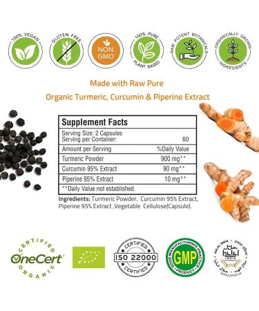 Organic Turmeric Curcumin Capsules with BioPerine - 1000mg (120 Capsules) - Buy Online on GoSupps.com