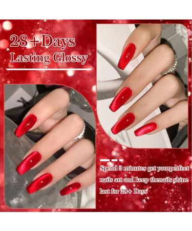 LYXSYXL Dark Ruby Red Cat Eye Gel Nail Polish Set 7ml - Magnetic UV Gel with Diamond Glitter - Includes Magnet Stick for Shiny Silver Effect - Buy Online on GoSupps.com
