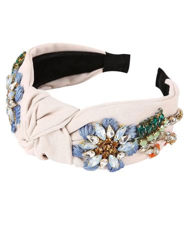 Rhinestone Crystal knotted Headbands for Women  Fashion Hair Hoop Headband Accessories Girl Headwear  Handmade Jewelry Hairband (Beige)
