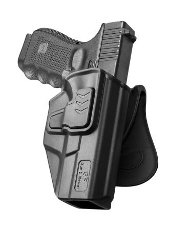 G19 Holster, OWB Holster Compatible with Glock 19 19X 32 45(Gen 3 4 5)Glock 23(Gen 3 4). Outside Waistband Carry Holster with Level II Retention, 360 Degrees Adjustable Soft Silicon Paddle-Right Hand Right Hand Draw (OWB)