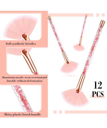 12 Pcs Glitter Quicksand Handle Fan Brushes for Facial Masks - Soft Cosmetic Applicators with Pouch Case (Pink) - Buy Online on GoSupps.com