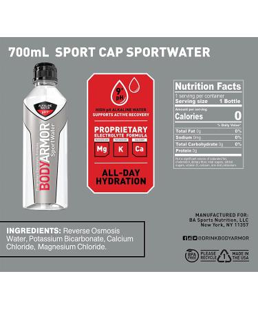 BODYARMOR SportWater Alkaline Water 700mL Sport Cap 24 Count - pH 9+ Electrolyte-Infused Hydration for Active Lifestyle (Pack of 1) - Buy Online on GoSupps.com