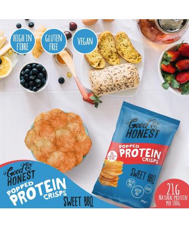 Good & Honest Popped Protein Crisps Gluten-Free Pub Snacks Sweet BBQ Flavour 8 x 85g - Buy Online on GoSupps.com