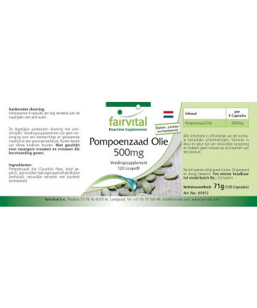 Fairvital | Pumpkin Seed Oil 500mg VEGAN - High Dosed - 120 Licaps - Cold Pressed - Buy Online on GoSupps.com