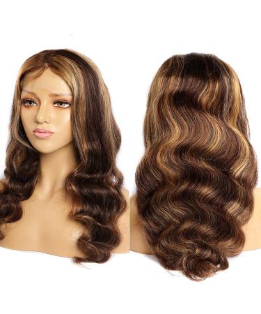 4/27 Highlight Body Wave Lace Front Wig 20 Inch Ombre Human Hair T Part Middle Parting Wig for Black Women - Buy Online on GoSupps.com