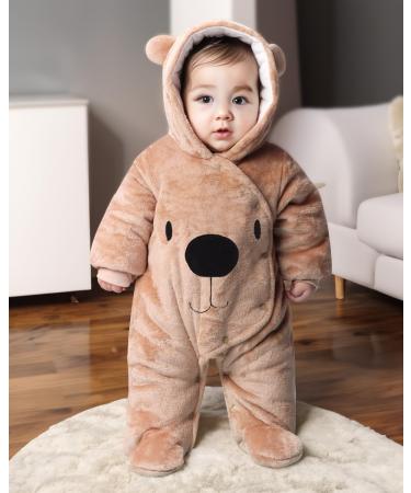Baby Hooded Rompers Flannel Winter Outfits | Unisex Snowsuits | Feet Covered Jumpsuit 9-12 Months - Buy Online on GoSupps.com