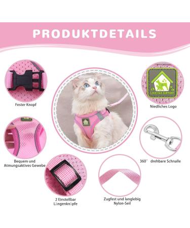 Adjustable Cat Dishes Set - Soft Lining Breathable Mesh & Leash - Pink for Cats Kittens Dogs & Puppies - Buy Online on GoSupps.com