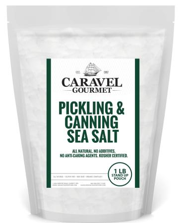 Caravel Gourmet Pickling & Canning Sea Salt - Fine Grain Salt for Home Curing - Non-Iodized, Gluten Free, No Additives, No Bleaching - Kosher Canning Kit Essential for Homemade Brine - (1lb Pouch)
