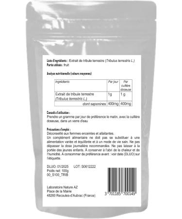 Tribulus Terrestris Powder Bag 100g | Natural Plant 40% Saponins | Men Women Sports Muscle Tone | Made in Occitania - Buy Online on GoSupps.com