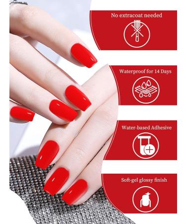 Kalolary 32PCS Gel Nail Polish Strips - Bright Red | Adhesive Full Wrap Sticker with Nail File | Waterproof & Long-Lasting | UV/LED Lamp Required - Buy Online on GoSupps.com