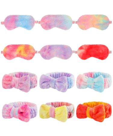 12 Pcs Sleepover Party Favors for Teenager Girl  Tie Dyed Spa Headband for Washing Face Bow Makeup Headbands  Plush Sleep Eye Mask for Single Women Spa Pajama Party