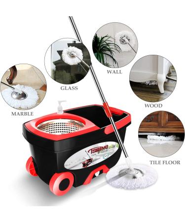Tsmine Spin Mop Bucket Set | Commercial Floor Cleaning Supplies with 6 Refills | Extended Handle for Hardwood Floors - Buy Online on GoSupps.com