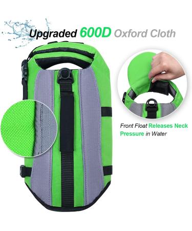 Vivaglory Neoprene Dog Rescue Vest with Reflective Caps & Removable Front-Wheel Drive for Swimming & Boating - XXS Neon Green (28-35cm) - Buy Online on GoSupps.com