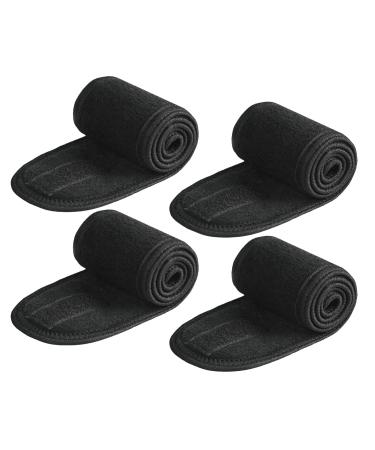 Spa Headband 4 Pack Ultra Soft Adjustable Face Wash Headband Terry Cloth Stretch Make Up Wrap for Face Washing Shower Facial Mask Yoga (Black)