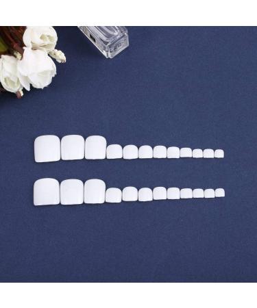 Glossy Press on Toenails - Chic Solid Color Fake Toenails - Short Full Cover Nail Tip - Square Clip on Toenails - Beach Sand Feet Nails - 24Pcs (White) - Buy Online on GoSupps.com