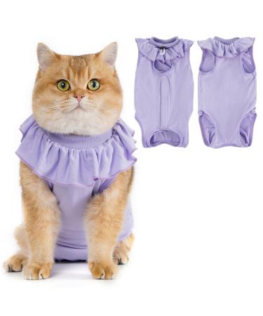 Avont Katzenbody after op recovery suit clothing modal recovery castration Spay weaning leakage protection suit for cat abdominal wounds or skin diseases-Lilac large Lilac