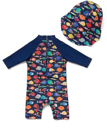 Bonverano Baby Boys Swimsuit | UPF 50+ Short-Sleeve One Piece Swimwear | Colorful Fish Design | 2-3 Years - Buy Online on GoSupps.com