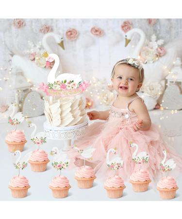 Swan Birthday Party Decorations Swan Birthday Cake Topper 12Pcs Swan Cupcake Topper Swan Themed Party Supplies - Buy Online on GoSupps.com