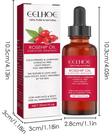 Organic Cold-Pressed Rose Hip Oil for Face & Body - 30ml Essential Moisturizing Oil for Scars Striae Hair & Nails - Buy Online on GoSupps.com