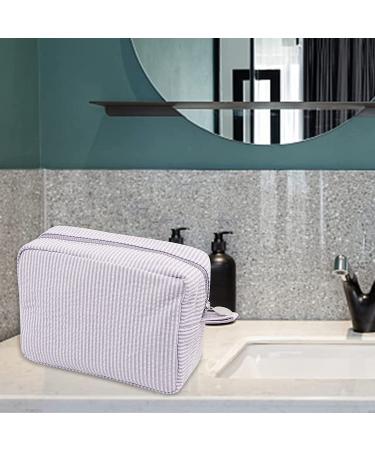 Seersucker Cosmetic Bag - Large Makeup Pouch Travel Toiletry Case | Purple Organizer for Women & Girls - Buy Online on GoSupps.com