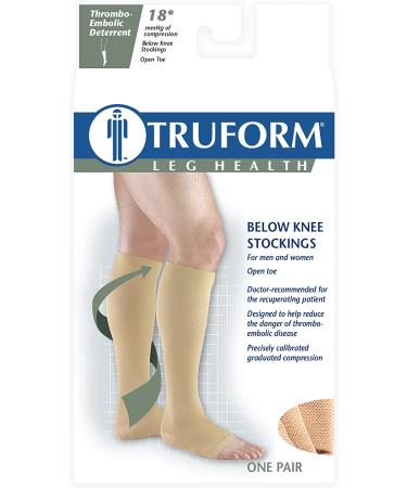 Truform 18mmHg Compression Surgical Stockings for Men and Women - Knee High Open Toe - White - Large - 1 Pair - Buy Online on GoSupps.com
