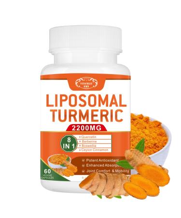 2200mg Liposomal Turmeric Curcumin Supplement with Black Pepper & Ginger Enhanced Absorption - 95% Curcumin Extract for Joint Support 60 Capsules