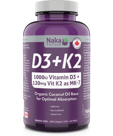 Naka Platinum Vitamin D (1000 IU) + Vitamin K2 (120 mcg) (300 Count (Pack of 1)) - Buy Online on GoSupps.com
