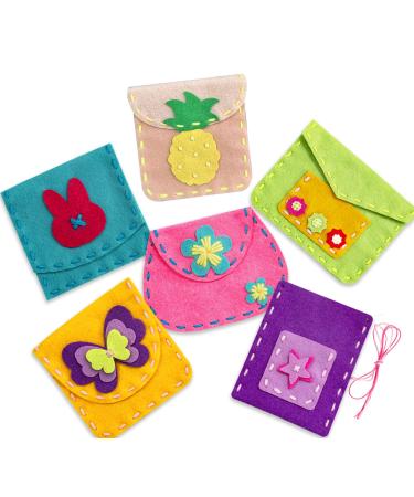 Flying Childhood Felt Crafts for Girls Sewing Own Bags and Purses, Beginners Sewing Kit for Kids, Simple Arts and Crafts Projects DIY Supplies Christmas Gifts