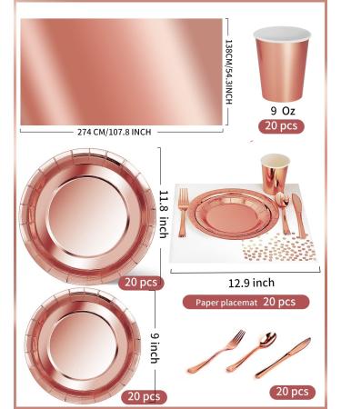 Nkaiso141Pcs Rose Gold Party Tableware Party Paper Plates and Cutlery Set Includes Plates Cups Dinnerware Napkins for Birthday Wedding Babyshower Decorations Supplies-20 Guests Pure Rose Gold - Buy Online on GoSupps.com