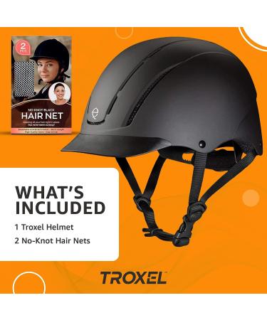 Troxel Spirit Horseback Riding Helmet - Black Duratec  Large (7 3/8-7 3/4) - Troxel Riding Helmets & 2 PK Long Open End No Knot Hairnet - Horse Riding Helmet for Kids - Troxel Helmet - Horse Helmet - Buy Online on GoSupps.com