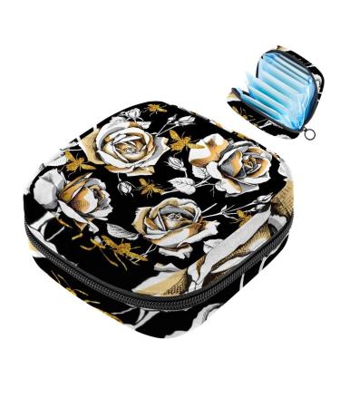 MUOOUM Gold Rose Flower Bees Pattern Sanitary Napkin Storage Bag Portable Period Bag for Women Teen Girls Menstrual Cup Pouch Nursing Pad Holder Multi-colored 8