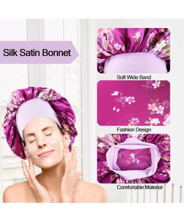 3 Pack Large Satin Bonnets for Women - Wide Band Silky Sleeping Cap Floral Print - One Size - Buy Online on GoSupps.com