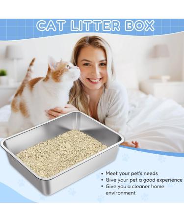 Lihong Stainless Steel Cat Toilet - Durable Cat & Bunny Litter Box (40x30x10 cm) - Perfect for Large Cats & Rabbits - Silver - Buy Online on GoSupps.com