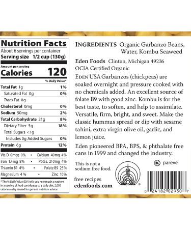 Eden Organic Garbanzo Beans 29 oz Can - No Salt, Non-GMO, Gluten Free, Vegan, Kosher - U.S. Grown Chickpeas for Heat and Serve Macrobiotic Meals - Buy Online on GoSupps.com