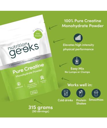 Pure Creatine Monohydrate Powder - 315g (90 Servings) - Easy Dissolve Creatine Powder Unflavoured & Micronised (Not Creatine Gummies or Creatine Tablets) Vegan Creatine for Women and Men - Buy Online on GoSupps.com