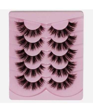 Laoya-boho Lashes Natural Look Cat Eye False Eyelashes 5D Volume Fluffy Fox Eye Lashes Wispy 17mm Strip Fake Eyelash Extension 5 Pairs Pack LTM33