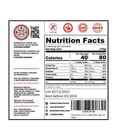 Inca Trail Spicy Shell-On Shrimp Snack - Gluten Free & Organic - High Protein Umami Seafood - 1oz - Buy Online on GoSupps.com