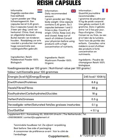Cupplement Reishi Capsules 500 mg Biologisch 60 Capsules Mushroom Immuun Capsule Singlepack - Buy Online on GoSupps.com