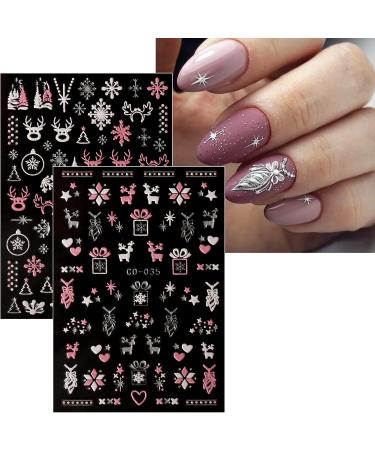 JMEOWIO 12 Sheets Christmas Glitter Nail Art Stickers Decals Self-Adhesive Snowflake Winter Holiday Cute Silver Pink Nail Supplies Nail Art Design Decoration Accessories - Buy Online on GoSupps.com