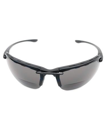 The Oakland Bifocal Sun Reader Sport and Wrap Around Reading Sunglasses Unisex Rimless Safety Readers for Men and Women Black + 2.00
