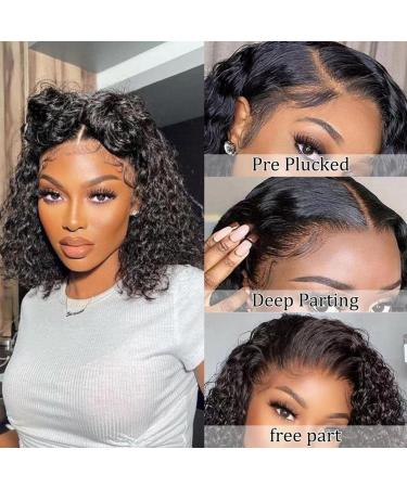 LASOOA 180% Density Short Curly Bob Human Hair Wig 12 Inch - Wet and Wavy, HD Transparent Lace Front, Pre Plucked with Baby Hair - Natural Color - Buy Online on GoSupps.com