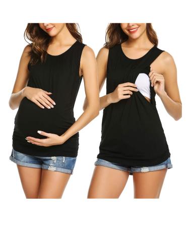 UNibelle Women's Maternity Nursing Top Breastfeeding Tank Top Tee Shirt Double Layer Sleeveless Pregnancy Shirt S-XXL L 1 X Black
